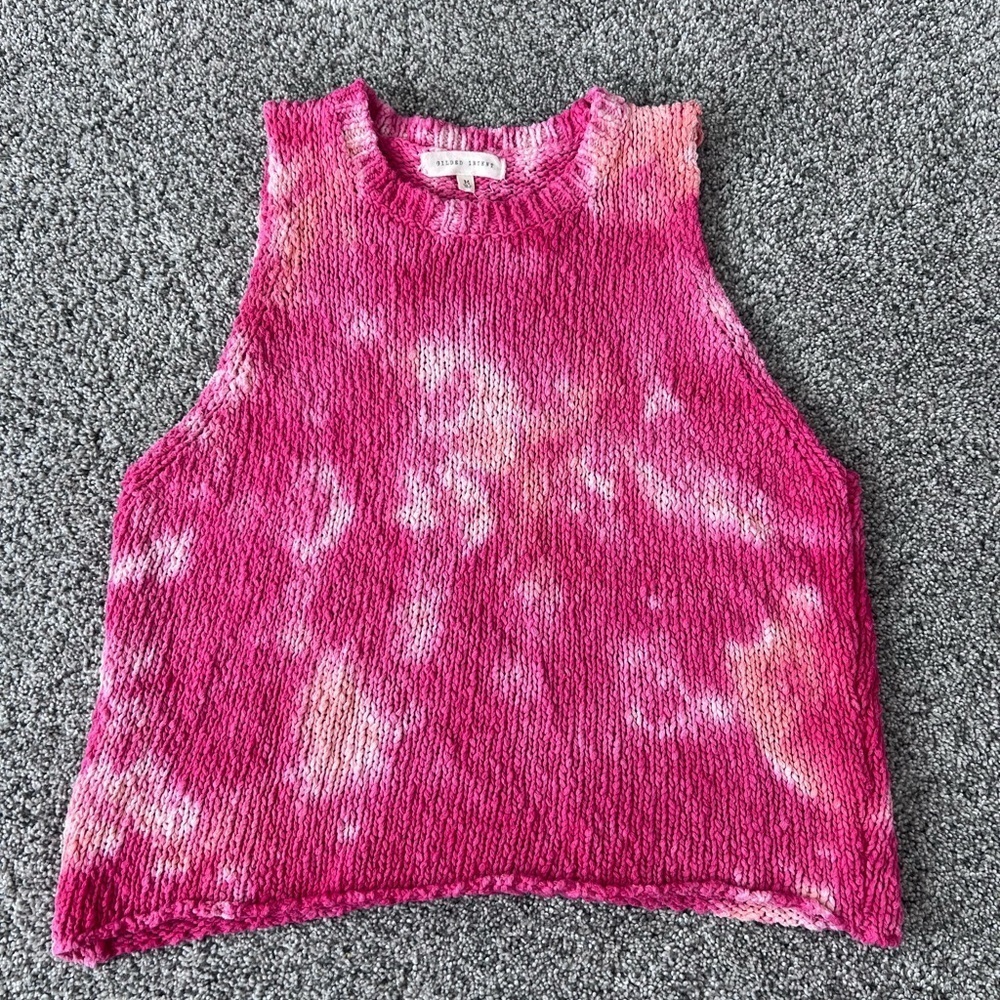 Gilded Intent 100% Cotton Sleevelessscoop Neck Pink Orange Knit Sweater Size M